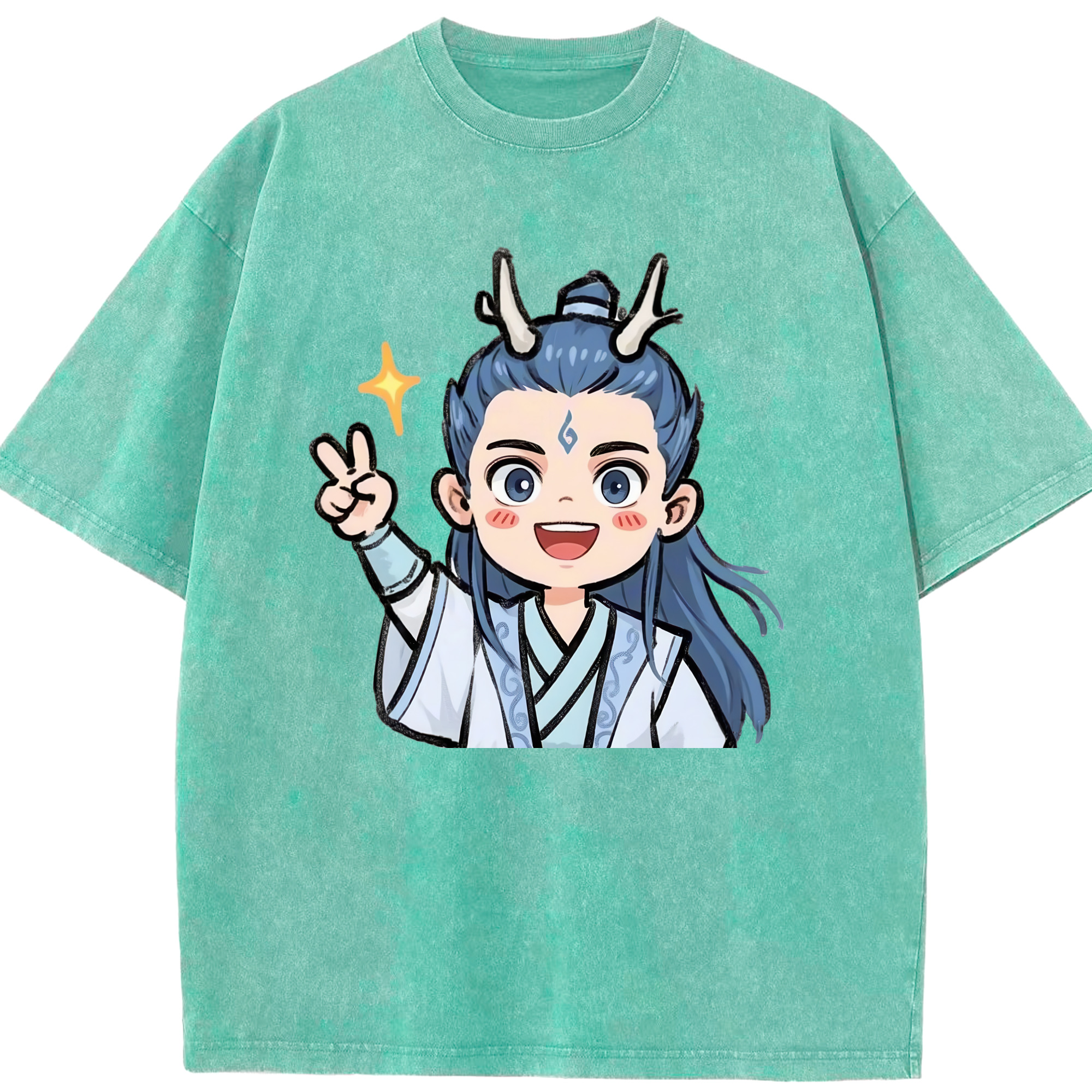 （画像用） Ne Zha 2 ナタ 魔童の大暴れ 綿100% ヴィンテージ風 半袖Tシャツ（フロントプリント）